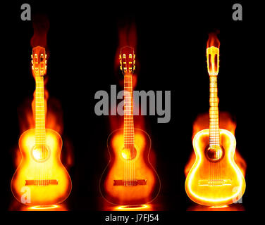 Musica musical fuoco caldo conflagrazione fiamme fiamma ardente di chitarra la masterizzazione audio Foto Stock