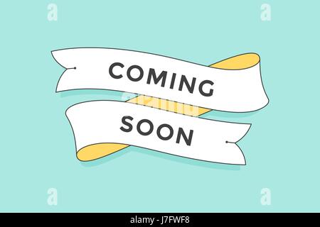Vecchia scuola nastro vintage banner con testo Presto disponibile Illustrazione Vettoriale