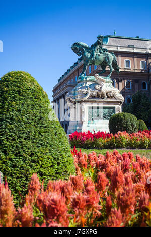 La statua del Principe Eugenio di Savoia di fronte al Castello di Buda, Nudapest, Ungheria Foto Stock