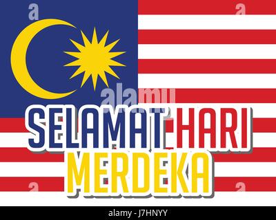 Semplice Selamat Hari Merdeka Testo con bandiera della Malesia Illustrazione Vettoriale