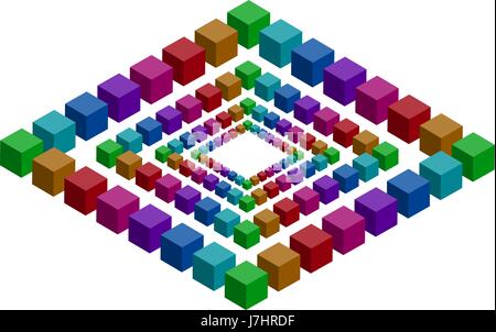 Rombi costruito con un sacco di vettore colorati blocchi. Cubi isometrica per impossibile 3d progettazione. Oggetto matematico con trucco mentale. Penrose Illustrazione Vettoriale