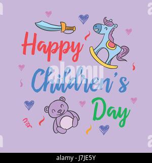 Giornata dei bambini con il giocattolo collezione stile Illustrazione Vettoriale