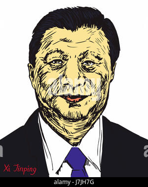 Xi Jinping, Segretario Generale del Partito Comunista della Cina, il Presidente della Repubblica popolare di Cina, disegnati a mano illustrazione Foto Stock