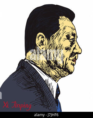 Xi Jinping, Segretario Generale del Partito Comunista della Cina, il Presidente della Repubblica popolare di Cina, disegnati a mano illustrazione Foto Stock