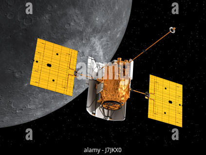 Spazio Interplanetario stazione mercurio orbitante. 3D'illustrazione. Gli elementi di questa immagine fornita dalla NASA. Foto Stock