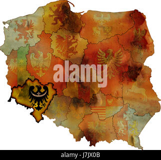 Bandiera ruggine eagle Polonia amministrazione cappotto retrò provincia dispositivo mappa atlas mappa Foto Stock