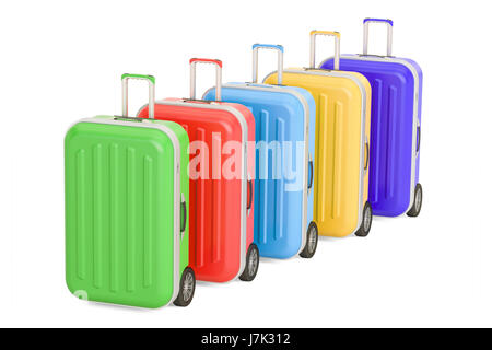 Fila di bagagli valigie colorate. 3D rendering isolati su sfondo bianco Foto Stock