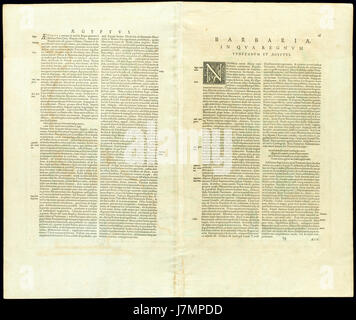 La mappa "Africa Nord 1650" di Jan Janssonius presenta il continente africano come era stato capito nel XVII secolo, comprese le principali caratteristiche geografiche e le divisioni politiche. La mappa evidenzia le regioni, le rotte commerciali e il mondo conosciuto all'epoca. Foto Stock