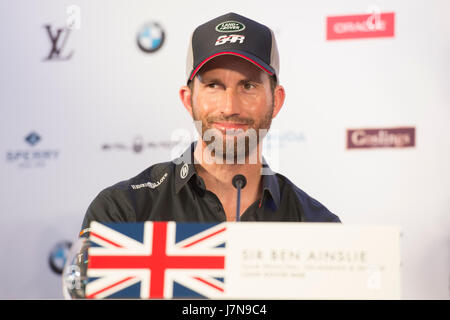 Bermuda. 25 Maggio, 2017. Sir Ben Ainslie, CEO e il timoniere per Land Rover BAR. Xxxv Coppa America conferenza stampa di apertura. America's Cup Village, Bermuda. 25/5/2017 Credit: Chris Cameron/Alamy Live News Foto Stock