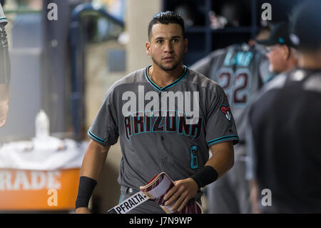 Milwaukee, WI, Stati Uniti d'America. 25 Maggio, 2017. Arizona Diamondbacks diritto fielder David Peralta #6 prima dell'inizio della Major League Baseball gioco tra il Milwaukee Brewers e l'Arizona Diamondbacks a Miller Park di Milwaukee, WI. John Fisher/CSM/Alamy Live News Foto Stock