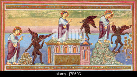 Il Codex aureus Epternacensis è un prezioso manoscritto miniato del IX secolo, contenente testi cristiani. Questo foglio specifico, folio 20 recto, fa parte della ricca decorazione del manoscritto. Foto Stock