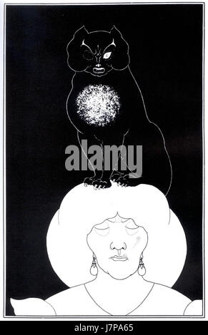 Questa immagine fa parte delle illustrazioni di Aubrey Beardsley per le opere di Edgar Allan PoE, con il suo caratteristico stile bianco e nero. L'arte di Beardsley per le storie di PoE cattura i temi oscuri e gotici delle storie dello scrittore americano. Foto Stock