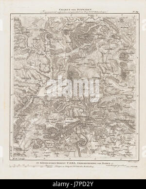 Una mappa storica intitolata "carta von Schwaben", tabella 39, raffigurante la regione di Sciaffusa in Svizzera, con le sue caratteristiche geografiche. Foto Stock