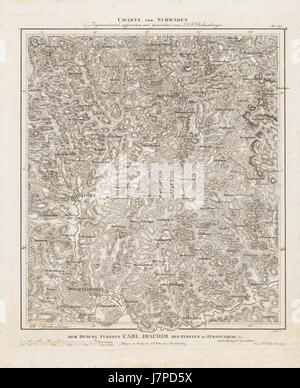 Una mappa storica intitolata "Charte von Schwaben Tafel 30 Rottweil", che illustra la regione di Rottweil in Svevia, Germania. La mappa fornisce informazioni geografiche e storiche sulla zona. Foto Stock