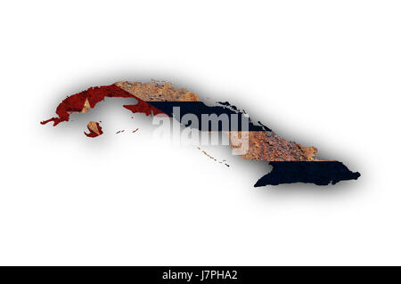 Mappa e bandiera di Cuba in metallo arrugginito Foto Stock