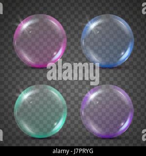 Colorate bolle realistico con riflessione arcobaleno Illustrazione Vettoriale
