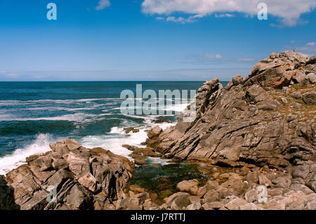 Coste rocciose, Porto do Son, La Coruna provincia, regione della Galizia, Spagna, Europa Foto Stock