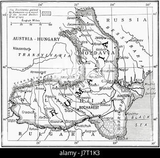 Mappa di Romania allo scoppio della prima guerra mondiale. Da Hutchinson nella storia delle nazioni, pubblicato 1915. Foto Stock