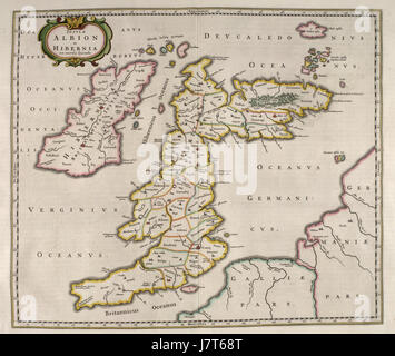 Blaeu Atlas of Scotland 1654 INSULAE ALBION ET HIBERNIA vecchia Gran Bretagna Foto Stock