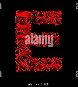 Lettera E rosso fibra artistico stile mesh isolati su sfondo nero Foto Stock