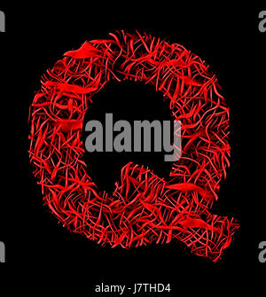 Lettera Q rosso fibra artistico stile mesh isolati su sfondo nero Foto Stock