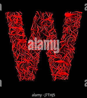 Lettera W rosso fibra artistico stile mesh isolati su sfondo nero Foto Stock