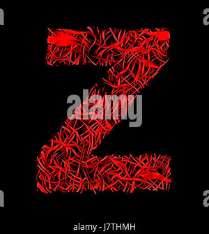 Lettera Z rosso fibra artistico stile mesh isolati su sfondo nero Foto Stock