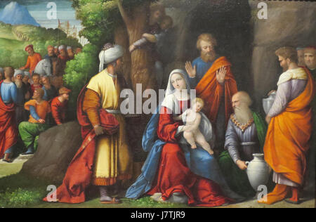 Adorazione dei Magi di Benvenuto Tisi, olio su pannello, c. 1534, High Museum of Art Foto Stock