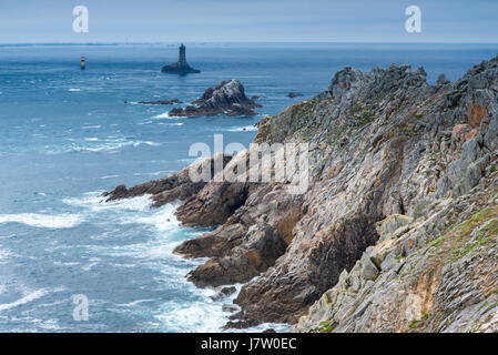 Pointe du Raz cape, fari Brittany, Francia Foto Stock