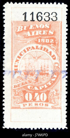 L'immagine si riferisce a Buenos Aires nel 1902, specificamente correlata alle entrate municipali durante quell'anno. Il riferimento a Forbin 313 può essere un documento storico o record relativo alle finanze pubbliche nella capitale argentina. Foto Stock