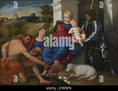 Bordone, Vergine con il Bambino e i Santi Giovanni Battista, Maria Maddalena e George Foto Stock