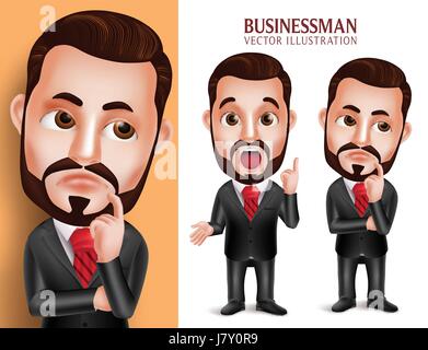 Professional Business Man carattere vettoriale in attraente abbigliamento aziendale pensando Idea isolato in uno sfondo bianco. Set di illustrazione vettoriale Illustrazione Vettoriale