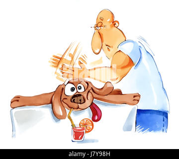Bere bibs cane illustrazione massaggi lieto abbastanza ambizioso Foto Stock