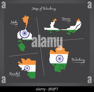 Puducherry mappe dettagliate mappa con indiana bandiera nazionale illustrazione Illustrazione Vettoriale