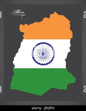 Il Sikkim mappa con indiana bandiera nazionale illustrazione Illustrazione Vettoriale