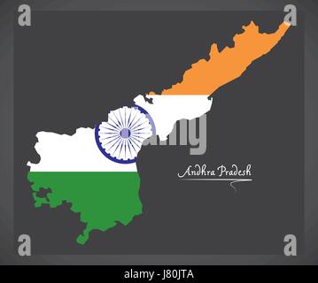 Andhra Pradesh mappa con indiana bandiera nazionale illustrazione Illustrazione Vettoriale