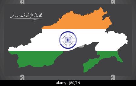 Arunachal Pradesh mappa con indiana bandiera nazionale illustrazione Illustrazione Vettoriale