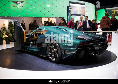 Ginevra, Svizzera - Marzo 8, 2017: Regera Koenigsegg auto sportiva presentato al 87th Geneva International Motor Show. Foto Stock