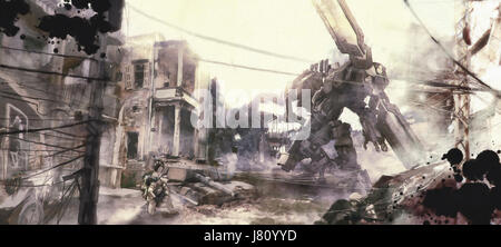 La guerra dei robot illustrazione pittura Foto Stock