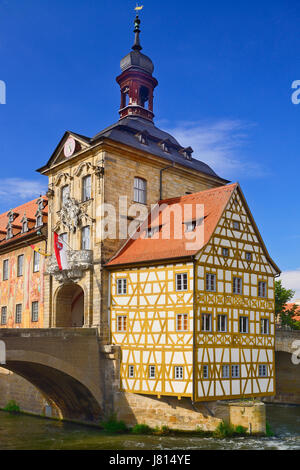 In Germania, in Baviera, Bamberg, Altes Rathaus o vecchio Municipio. Foto Stock