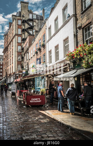 Una pioggia-imbevuta Cosmo Place, Bloomsbury, Londra, WC1, Regno Unito Foto Stock