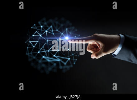 Maschio lato puntare il dito di proiezione virtuale Foto Stock