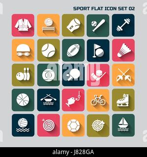 Sport flat icon set con lunga ombra per il web e mobile serie 02 Illustrazione Vettoriale