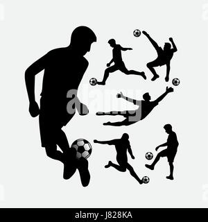 Giocatore di calcio silhouette in azione con delle sfere per il tuo design Illustrazione Vettoriale