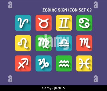 Segno zodiacale icona con lunga ombra per il web e mobile serie 02 Illustrazione Vettoriale