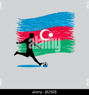 Giocatore di calcio azione con la Repubblica di Azerbaigian bandiera sullo sfondo Illustrazione Vettoriale