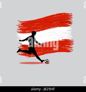 Giocatore di calcio azione con la Repubblica d' Austria bandiera sul vettore di fondo Illustrazione Vettoriale