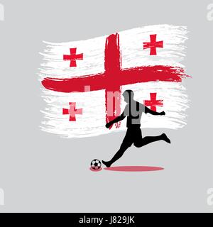 Giocatore di calcio di azione con la Georgia bandiera sul vettore di fondo Illustrazione Vettoriale