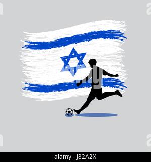 Giocatore di calcio azione con Stato di bandiera di Israele sul vettore di fondo Illustrazione Vettoriale