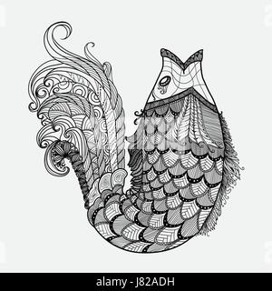 Disegnata a mano fantasia vettore di pesce in stile zentangle Illustrazione Vettoriale